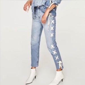 Distressed Light Blue Ribbon Sewen Jeans, US Size 4, Zara TRF Collection